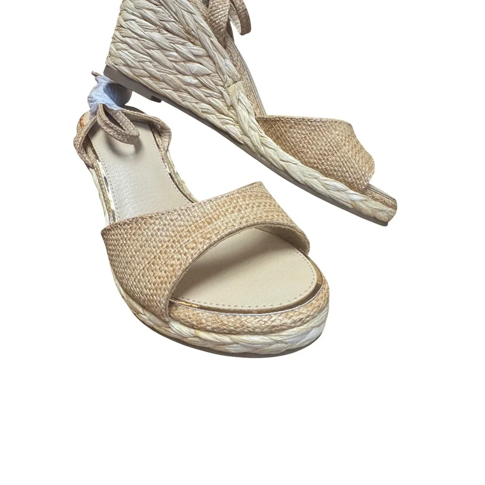 Espadrille Wedge Sandals Womens 6 Tan New in‎ box Woven Straw